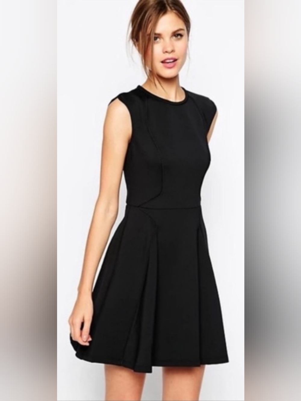 Ted Baker Black Sleeveless Flared Skater Mini Dress, Exposed Rose Gold Zipper